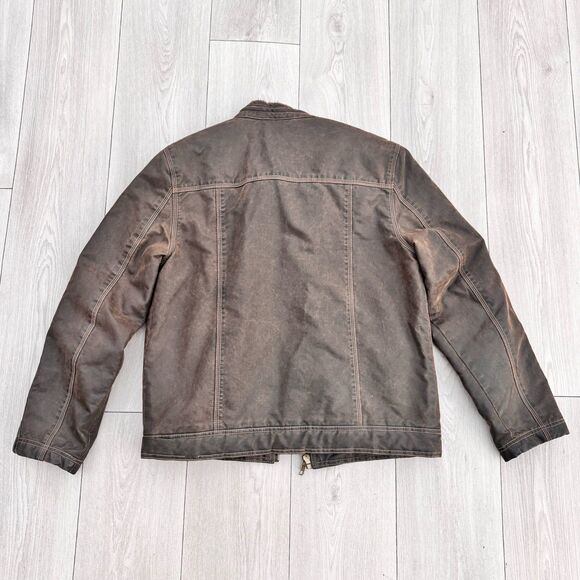 Sundance Men's Bomber Biker Jacket Brown Faux Fur Leather Trim Zip Front Size M - Picture 3 of 10